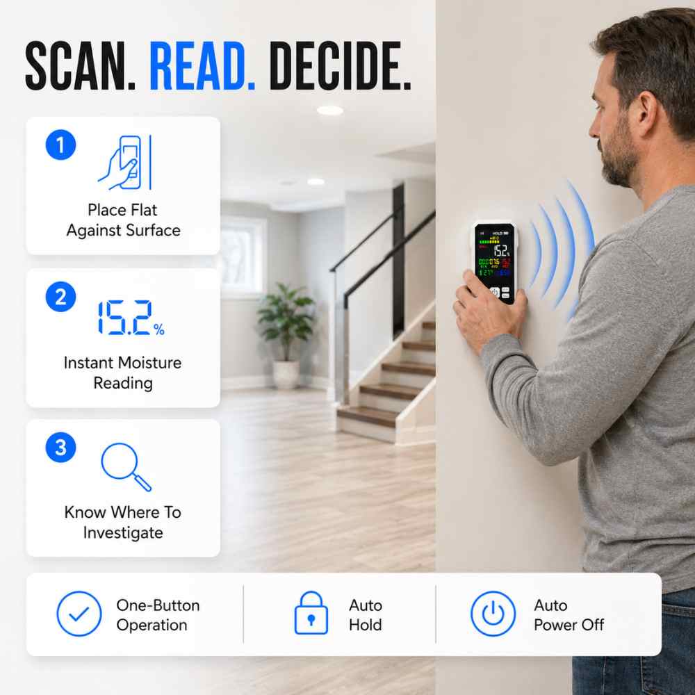 Scan, read, decide with the Basement moisture meter