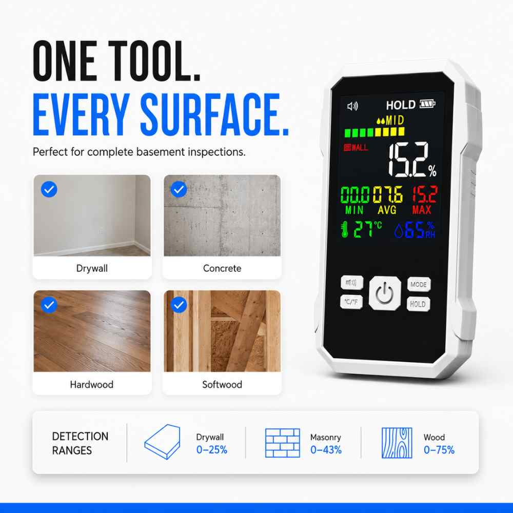 Every surface scan with the Basement moisture meter