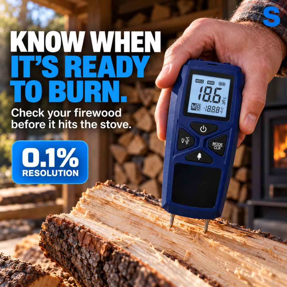 Firewood Moisture Meter Seasoning Checker, know when it's ready to burn