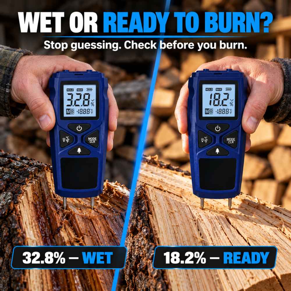 Stop guessing if it's wet with the Firewood Moisture Meter Seasoning Checker