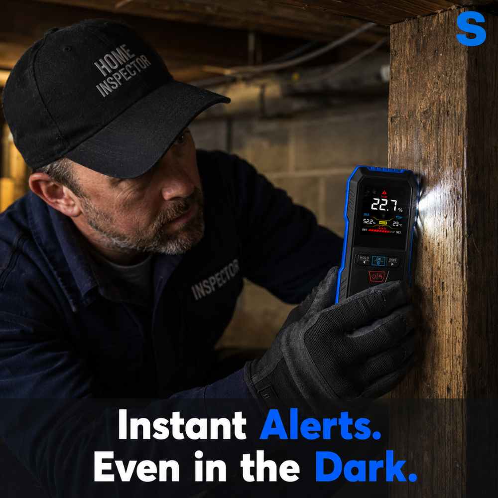 Hand held moisture meter for dark operations
