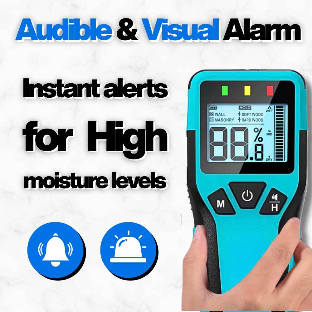 Audible and visual alarm with the Calibrated Hand held moisture meter
