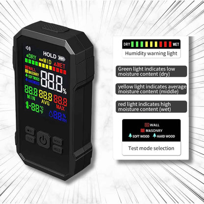 Humidity warning on the compact Hardwood moisture meter