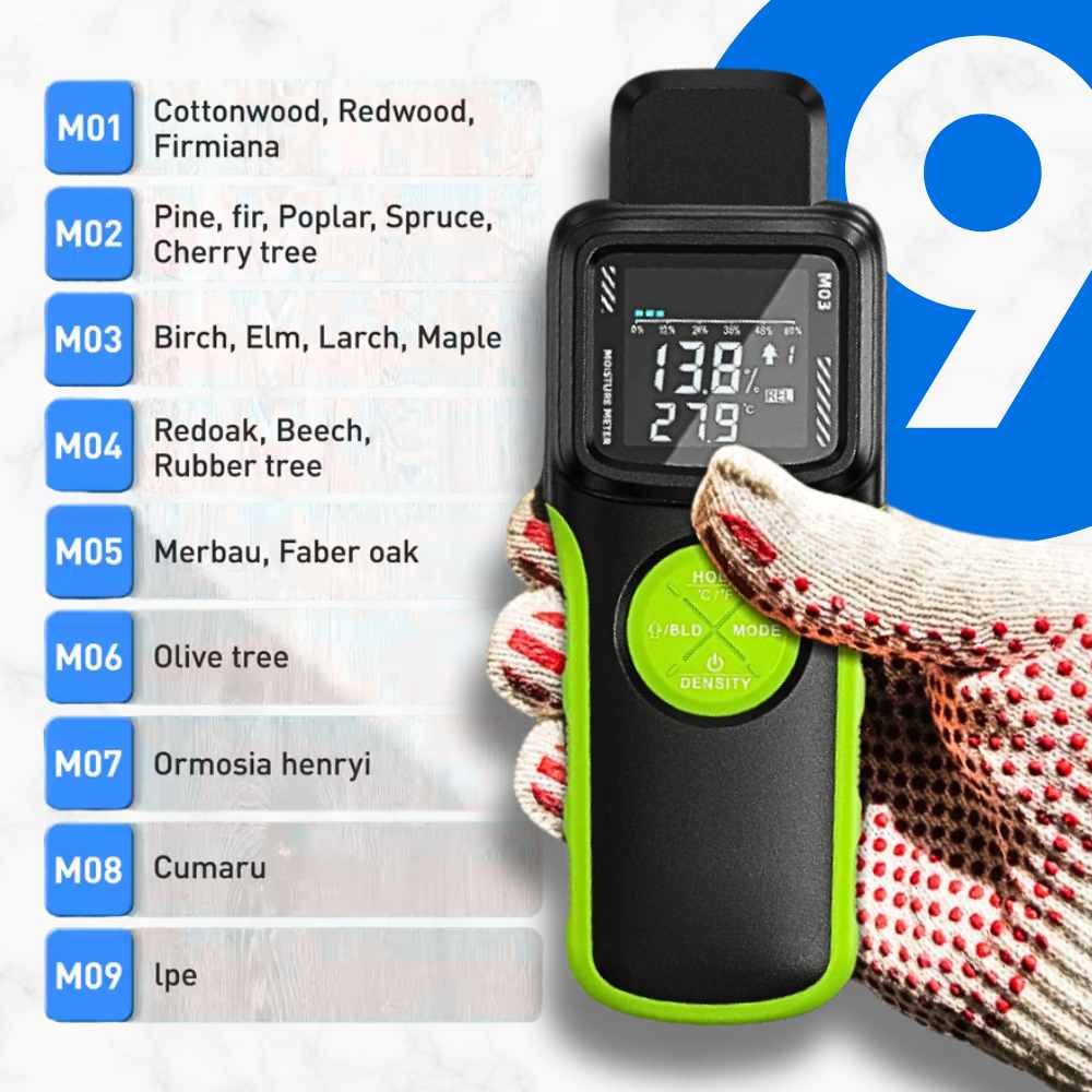 9 materials mode with the Pin pinless moisture meter