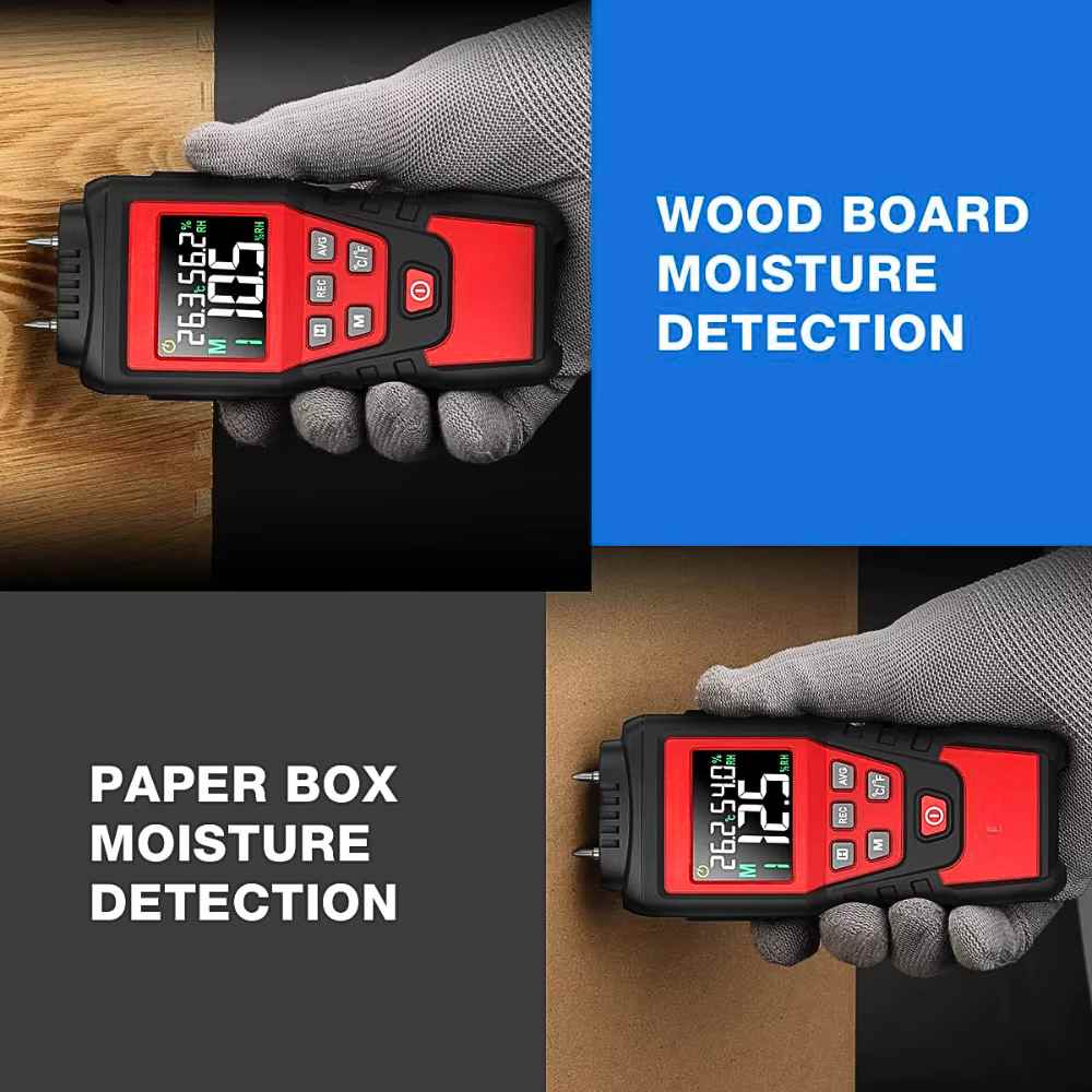 Timber moisture meter on paper and wood