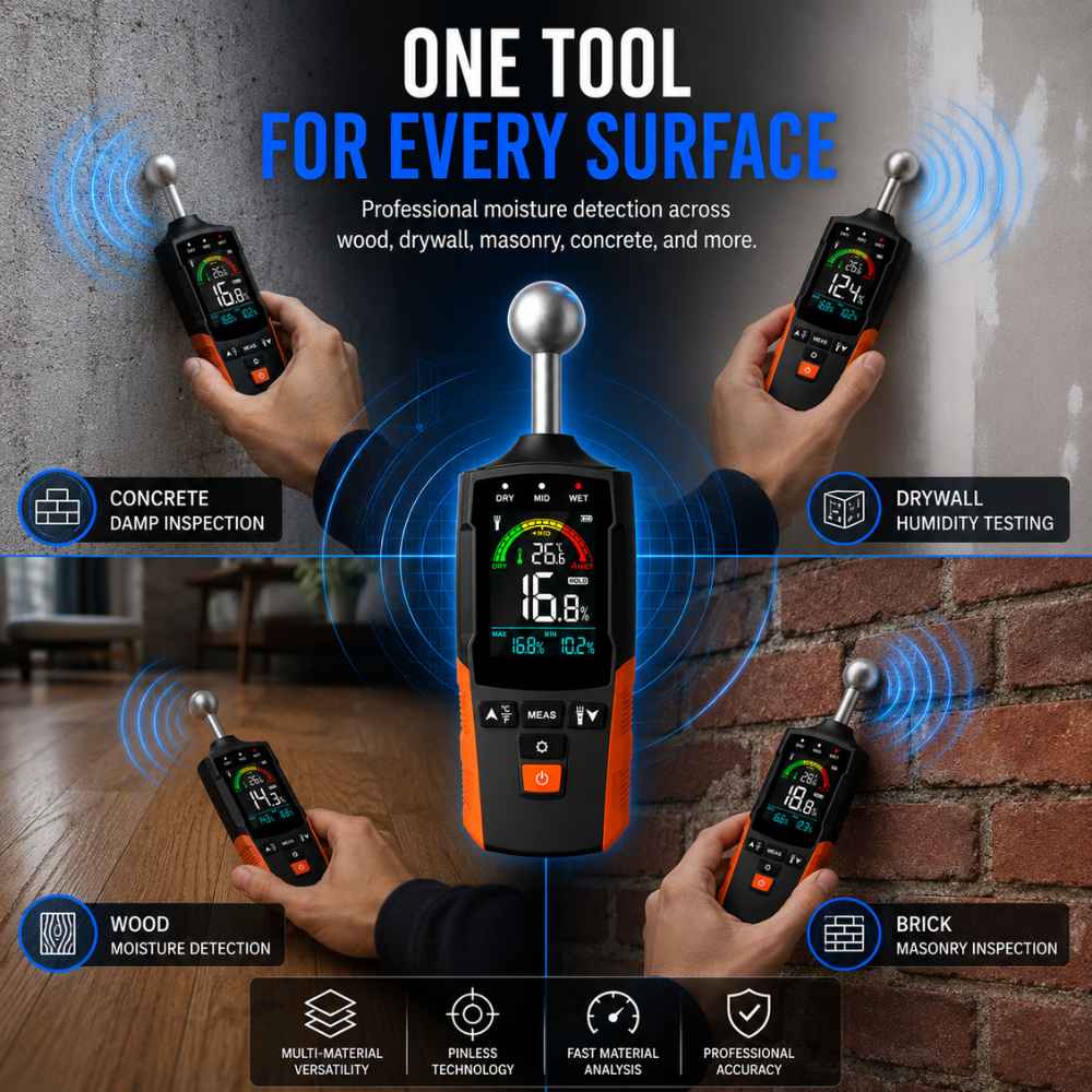 Masonry moisture meter can work on multiple materials