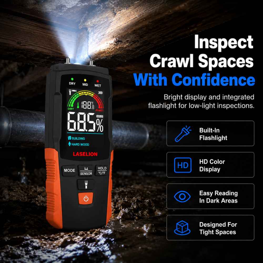 inspect with confidence thank to this Moisture meter for crawl space
