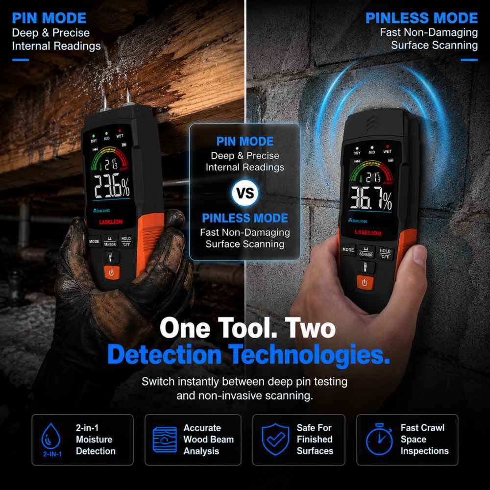 Pin & pinless Moisture meter for crawl space