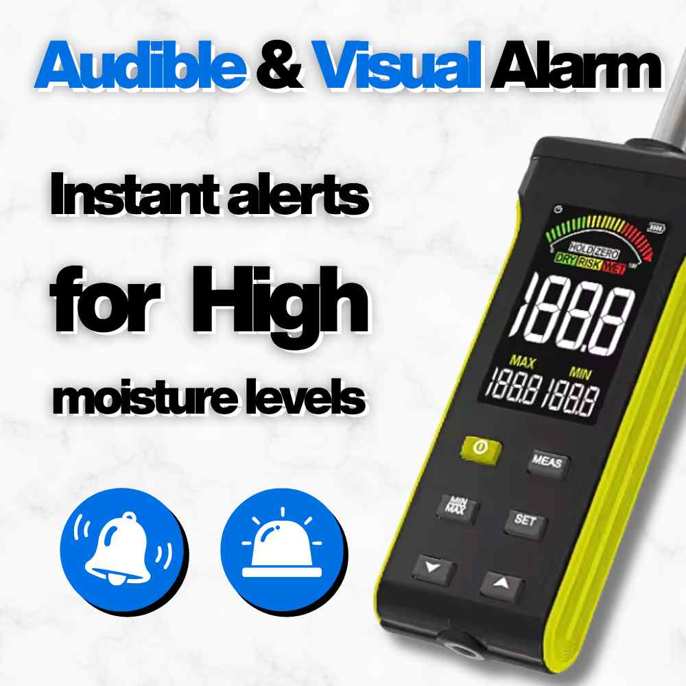 The different alarms with the High-accuracy Moisture Meter for OSB