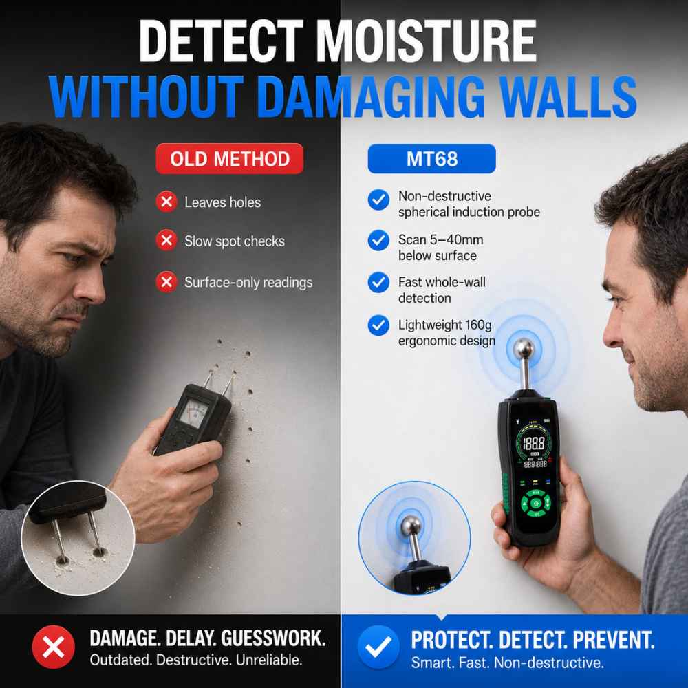 Pinless Moisture meter for water damage vs old method
