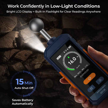 15 min auto shut off for this Pinless Moisture Meter for Drywall​